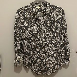 Black and White Patterned Button Down Blouse